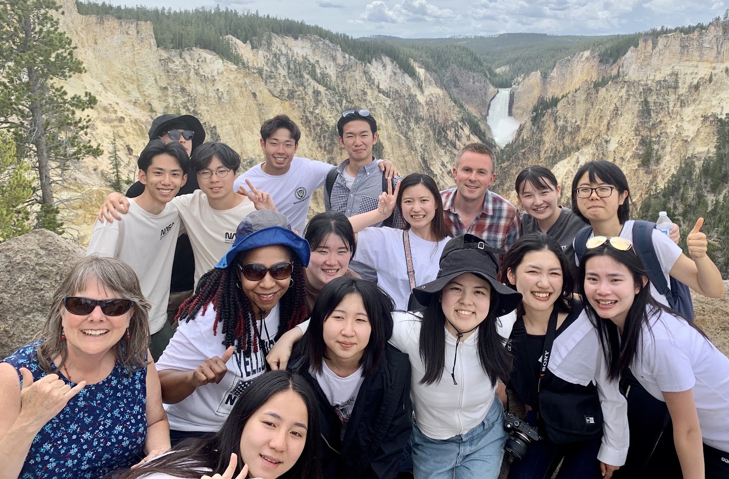Group with Yellowstone Falls